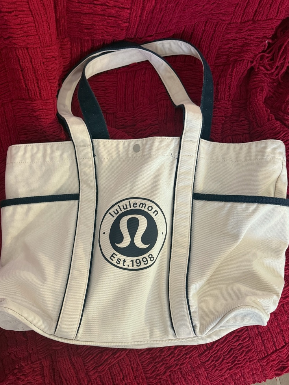 lululemon athletica White Tote with Black Trim and Logo
